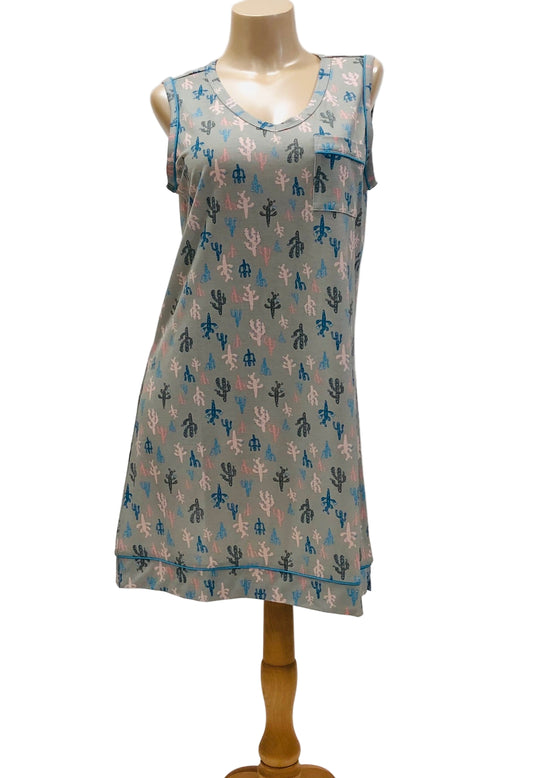 Sleepshirt with cactus pattern on a mannequin against a white background
