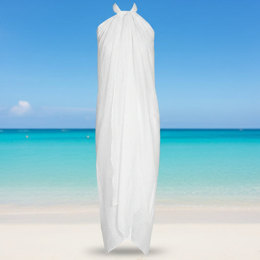 White halter neck dress on a white background