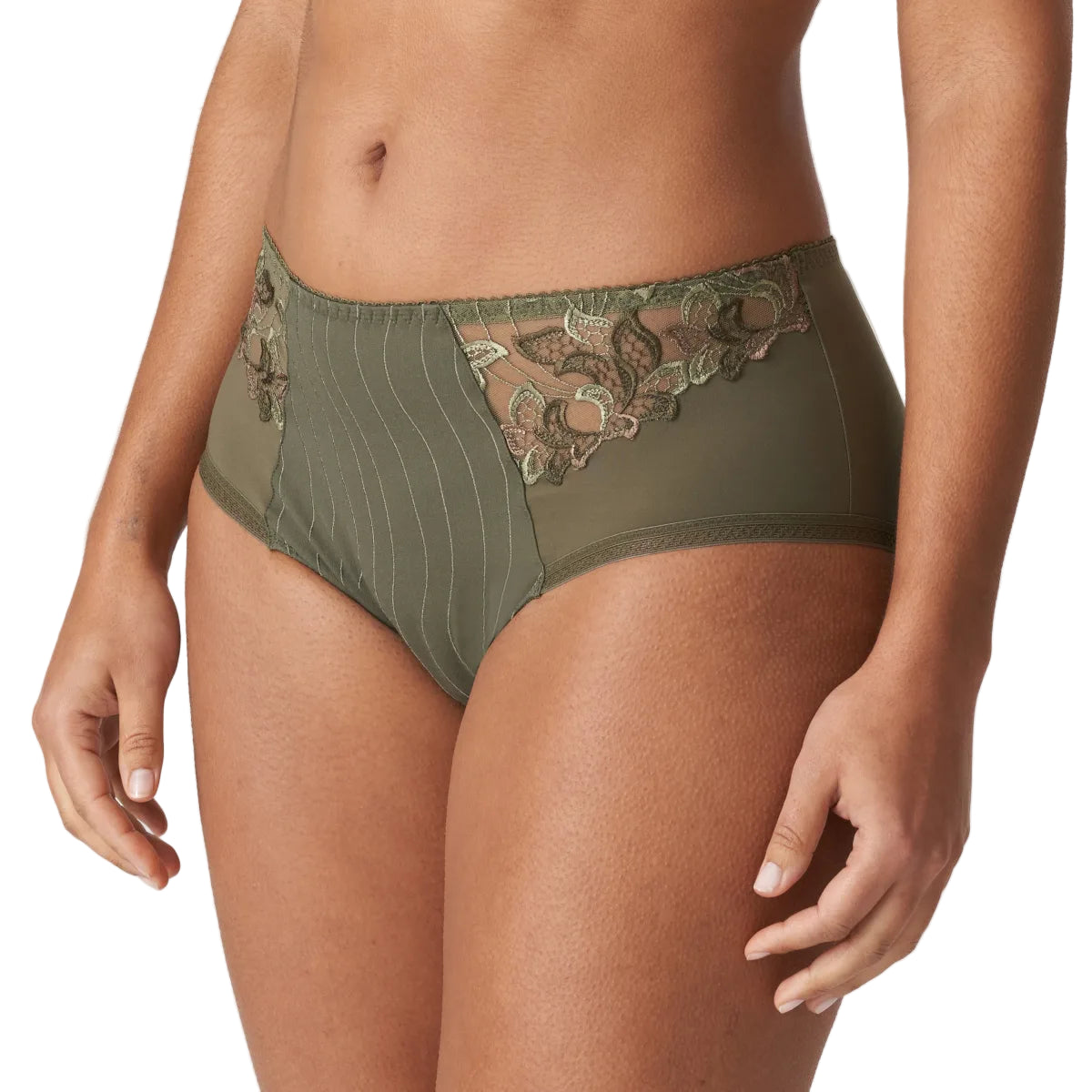 Green underwear with floral accents 
