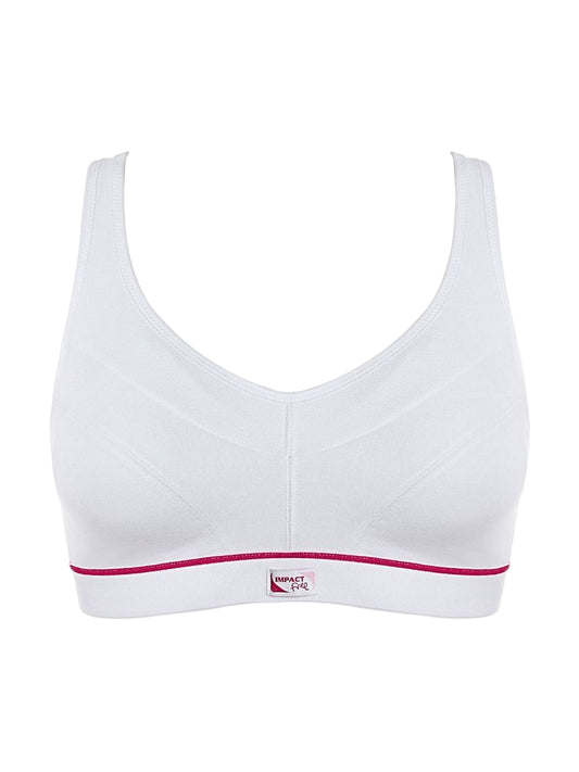 White bra with red trim on a white background