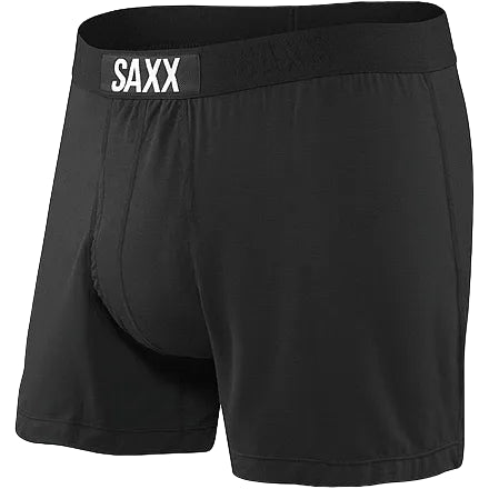 Black boxer briefs with 'SAXX' branding on a white background