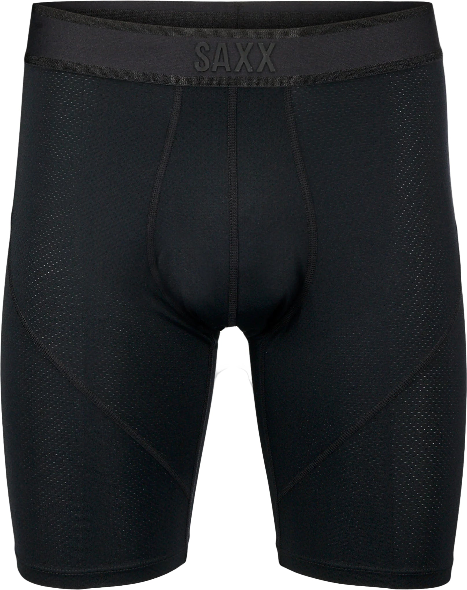 Black SAXX underwear briefs on a white background