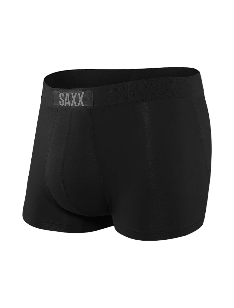 Black boxer briefs with 'SAXX' branding on a white background