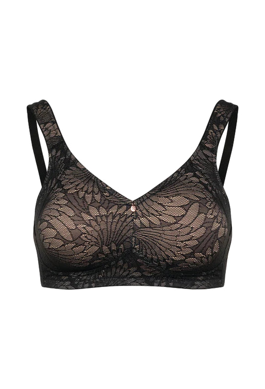 Black lace bra on a white background