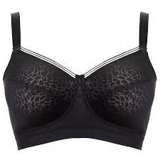 Black floral print bra on a white background