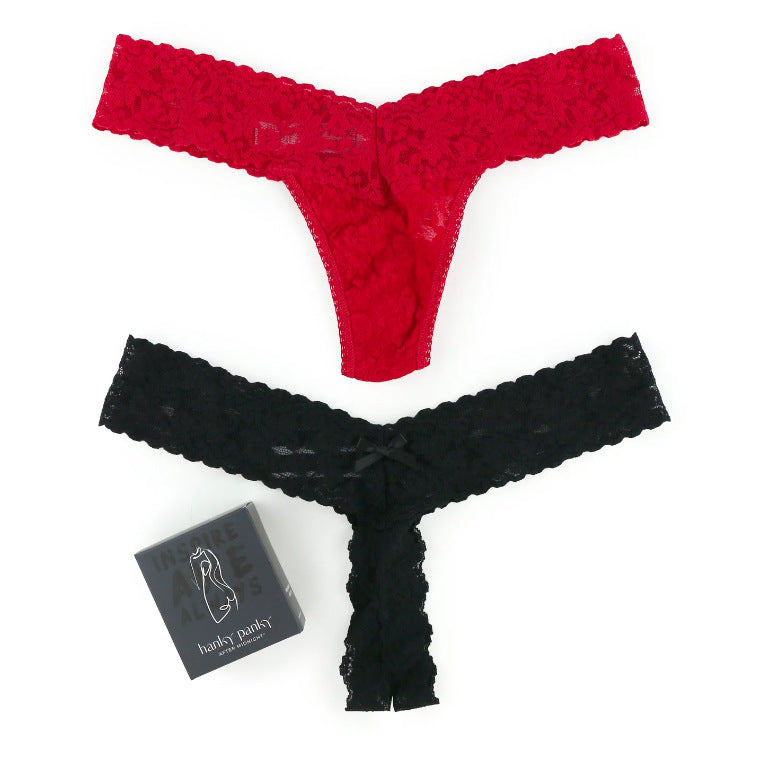Intimately Free People Crochet Lacey Thong Ladies Lingerie Sunset Red Black  (U5) 