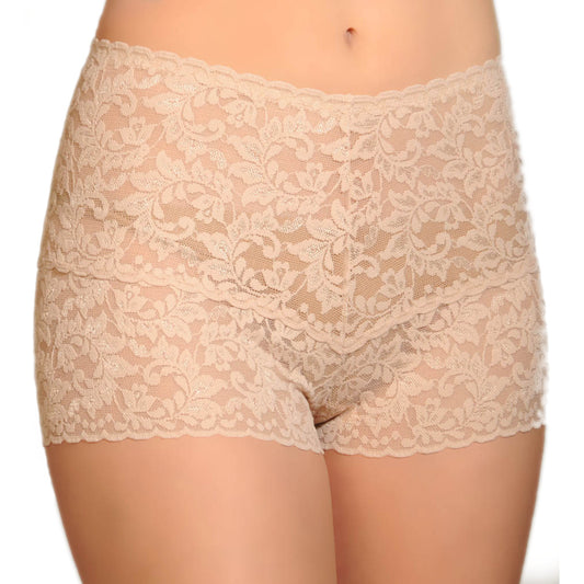 Beige lace underwear on a white background