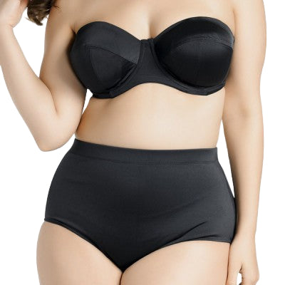 Black strapless bikini set on a white background