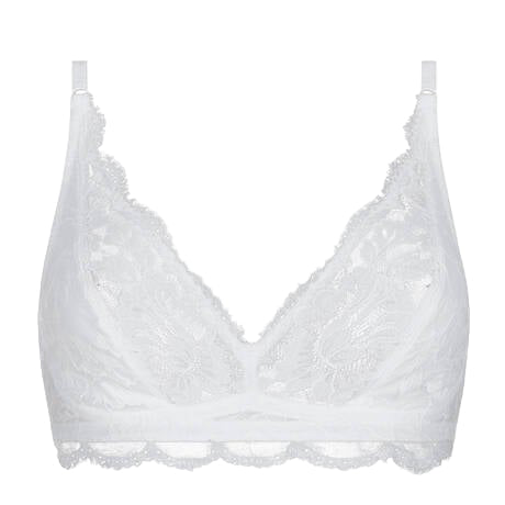 White lace bralette on a white background