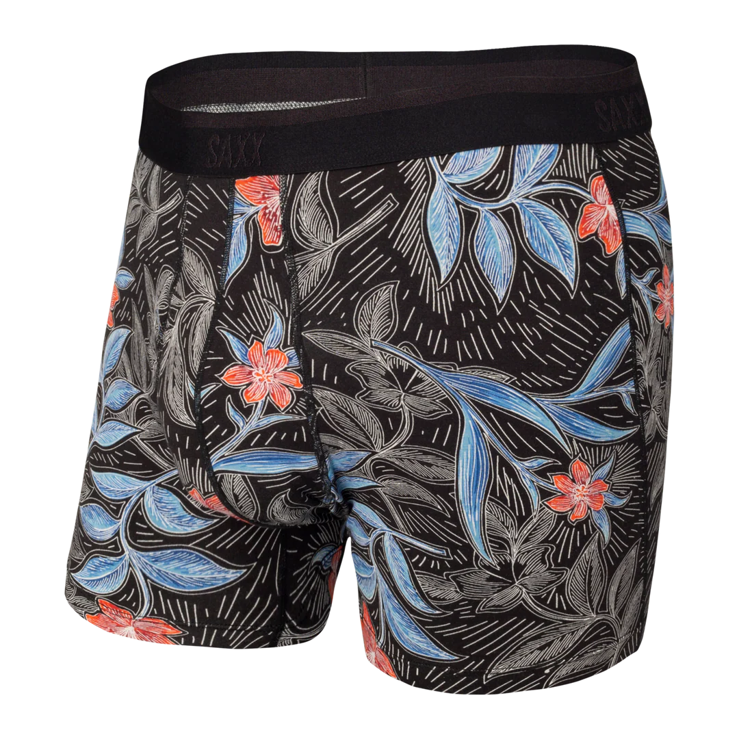 Floral patterned boxer briefs on a white background