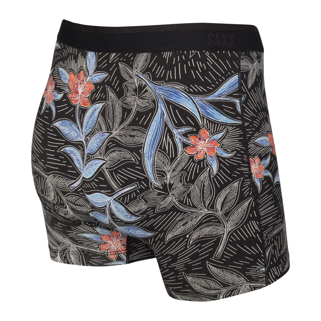Floral patterned boxer briefs on a black background