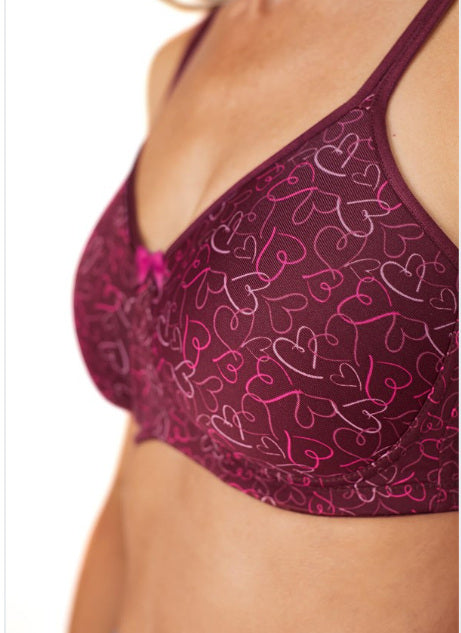 Amoena Mara Padded Wireless Pocketed Bra - Burgundy Hearts