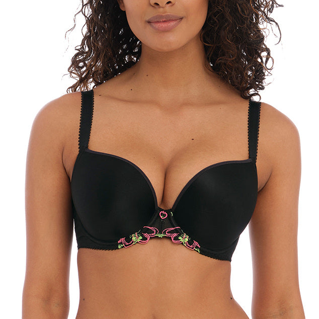 Freya Tailored Molded Plunge Underwire T-Shirt Bra (401131),28D,Black at   Women's Clothing store
