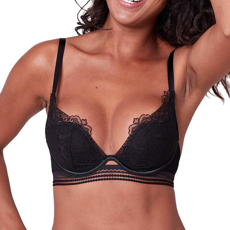 Front Closure Push Up Bra With Criss-cross Back And Wide Strap, With Padding